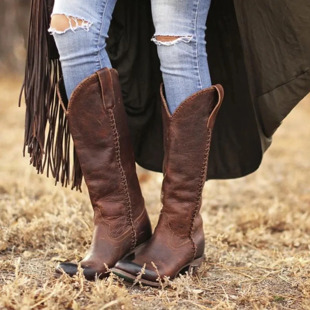 Classic Over-the-Knee Leather Boots in Brown